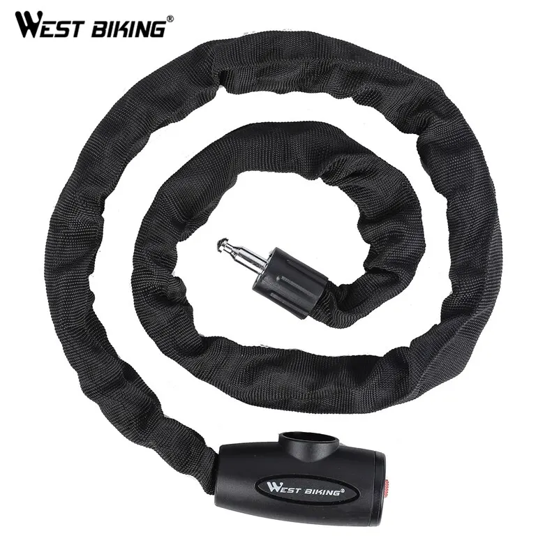 WEST BIKING Bicycle Anti Theft Chain Lock Hard Steel Alloy Durable Bold Lock For MTB Bike Motorcycle Scooter Cycling Accessories