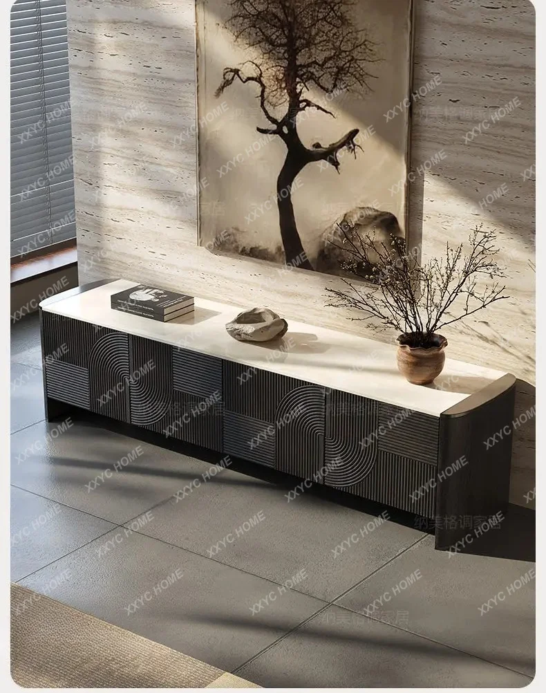 Bedroom marble TV cabinet master bedroom home light luxury high-end solid wood black floor cabinet