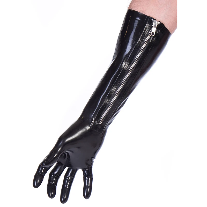 Black Sexy Elbow Length Latex Gloves With Long Zipper Rubber Mittens ST-0117