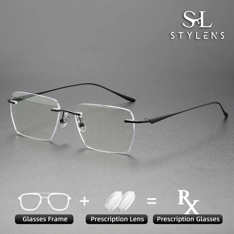 

STYLENS Business Ultralight Design Pure Titanium Photochromic Glasses Squanre Anti Blue Light Prescription Customization 0603