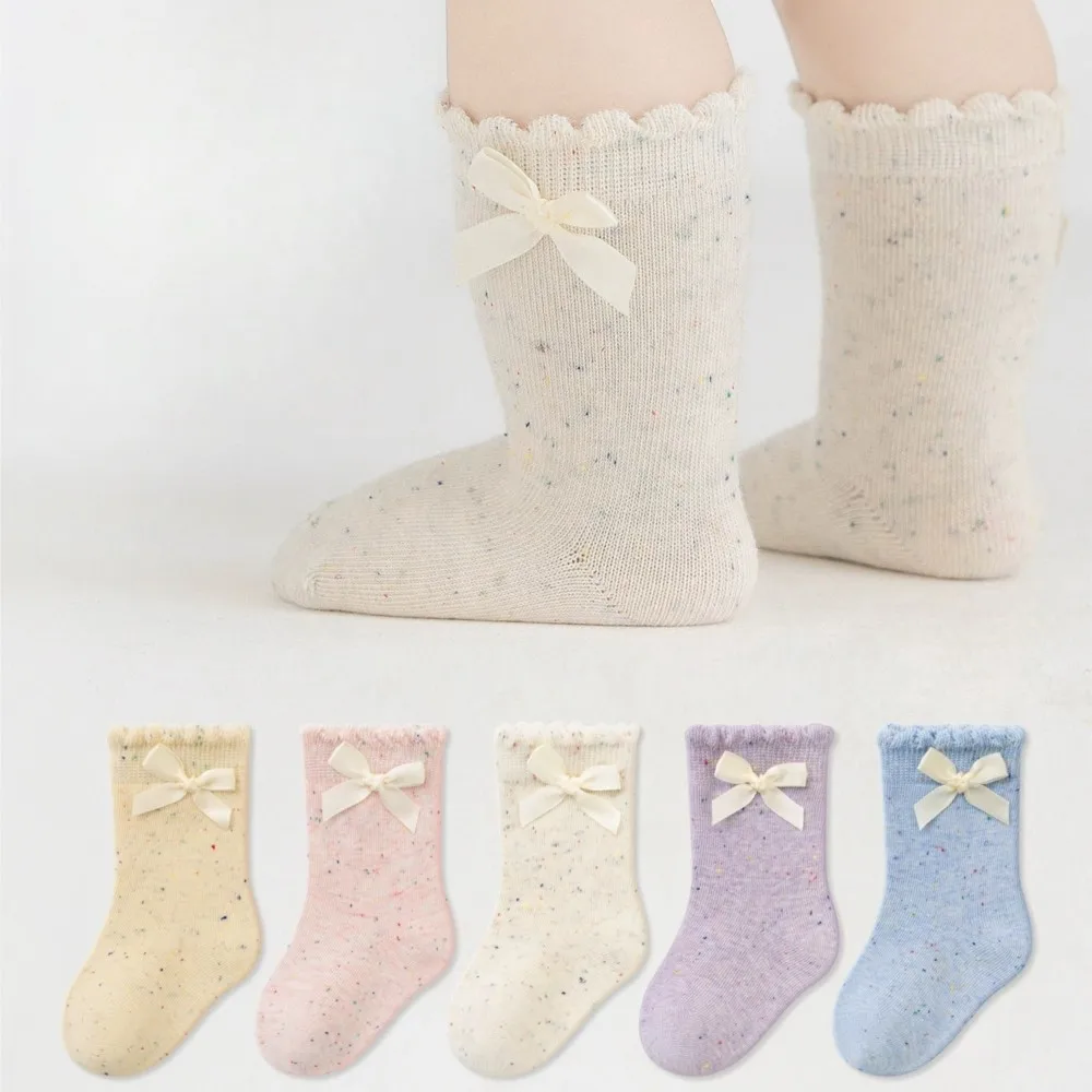 

5 Pairs Kids Colorful Cotton Socks Spring Autumn Princess Girl Flower Ruffle Socks Newborn Footwear Sweet Pink Middle Tube Sock