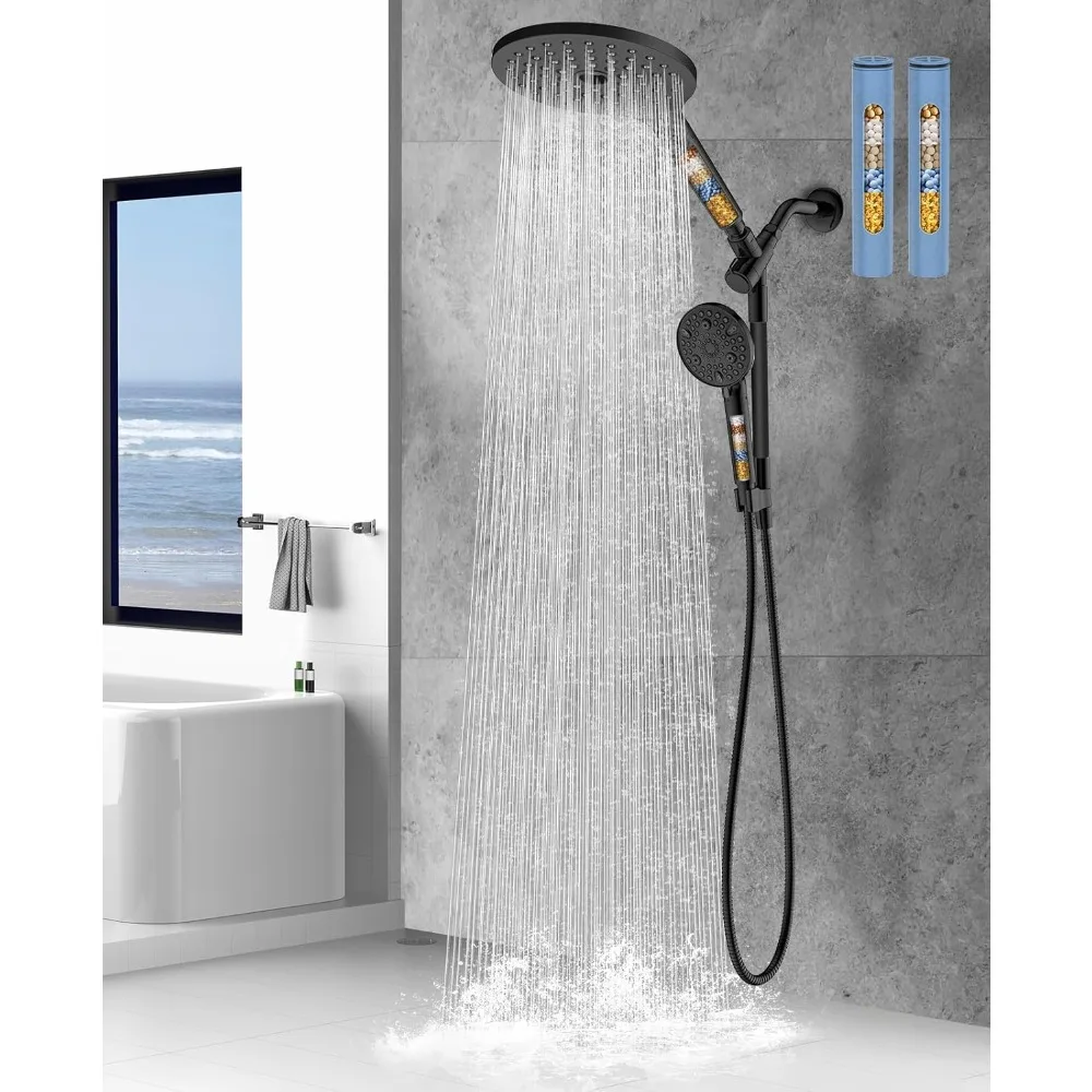 

Dual Filtered High Pressure Handheld Shower Head with Adjustable Bar - Shower head with Filter for Hard Water - Removes Chlorine