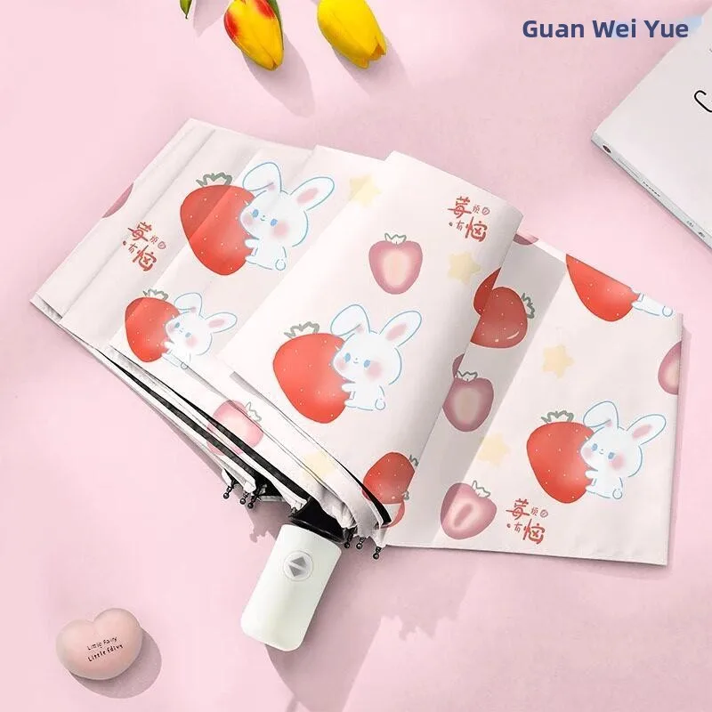 

Portable Automatic Umbrella Women's Style Black Glue Sunshade Umbrella UV Protection Rain And Sun Dual Purpose Cartoon Design