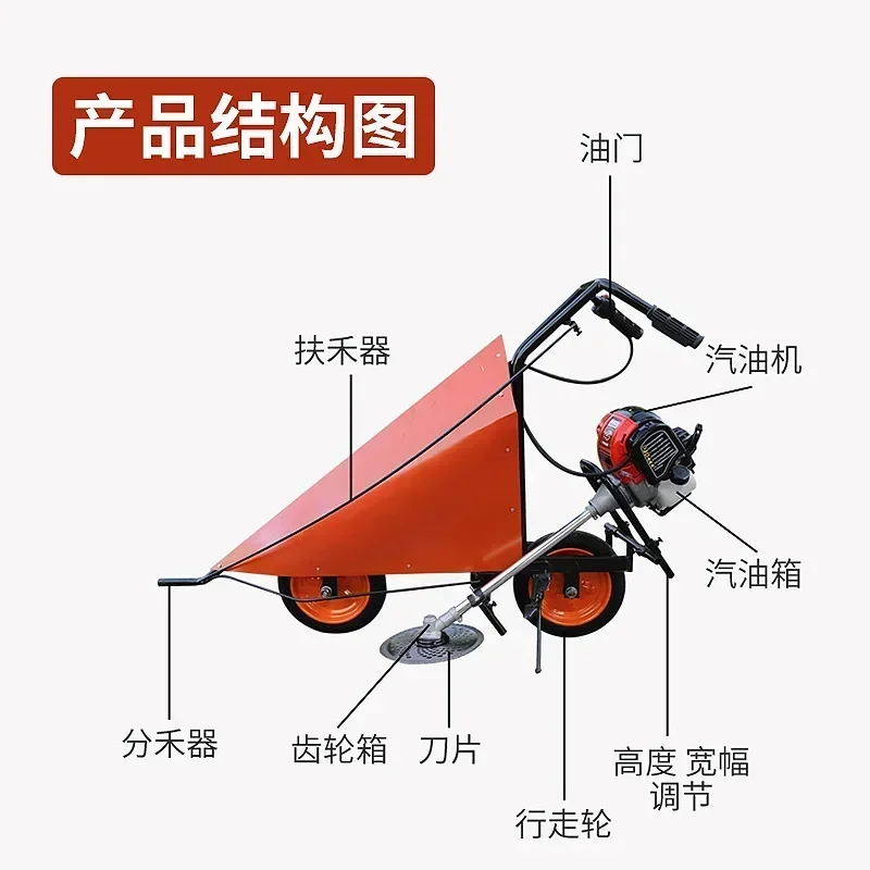 Multi purpose small pepper, soybean, cotton straw, corn harvester, hand push gasoline windrower, chopper