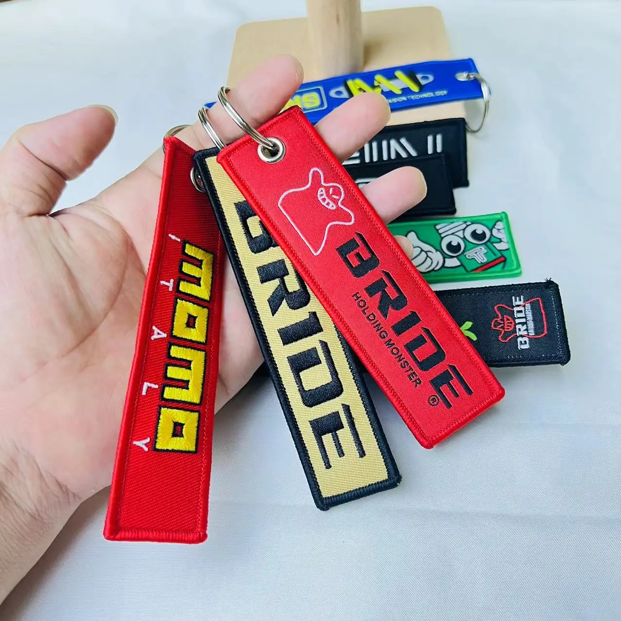 Car Keyring Fabric Keychain Woven Label Modified Emblem Key Tag Decorations For BIRDE RECARO MOMO Illest TEIN OHLINS Accessories