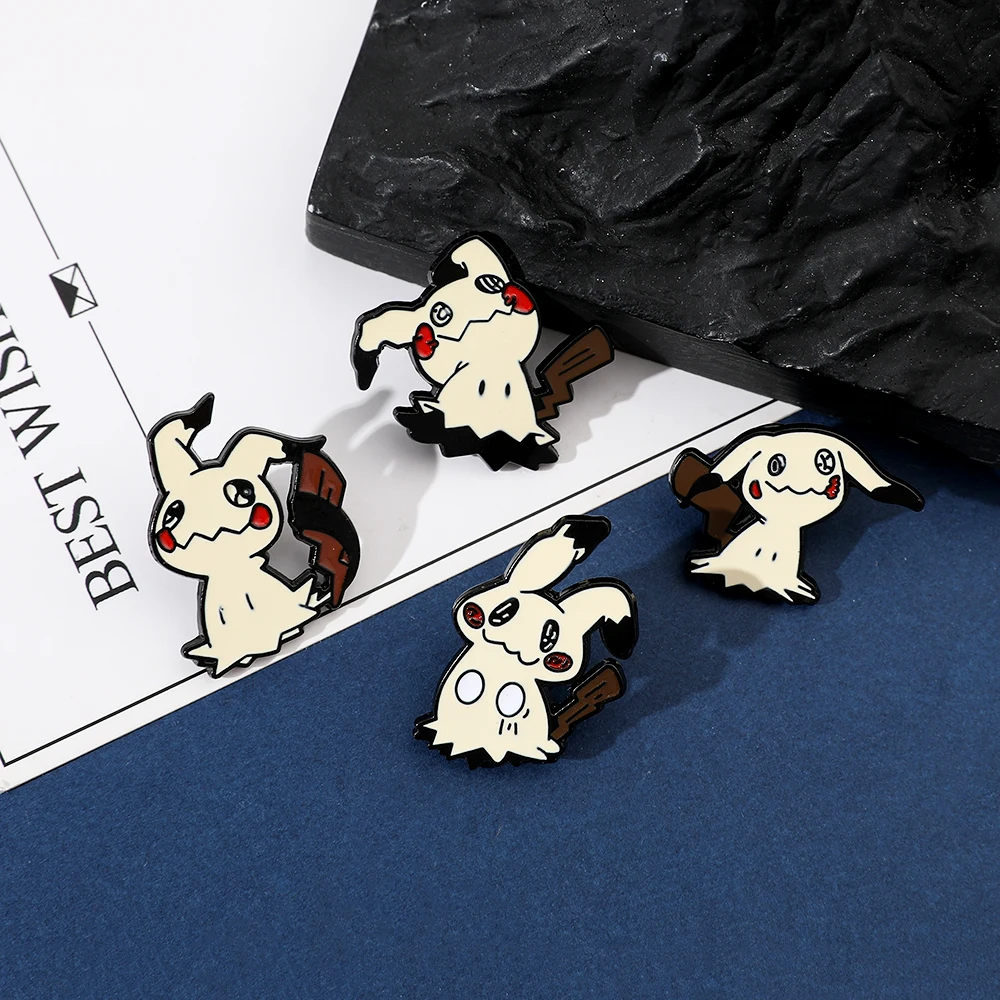 4 pcs Cartoon Animal Breast Brooch Set Funny Mimikyu Enamel Pin Wallet Backpack Clothes Jewelry Metal Emblem Accessories Gift image 4