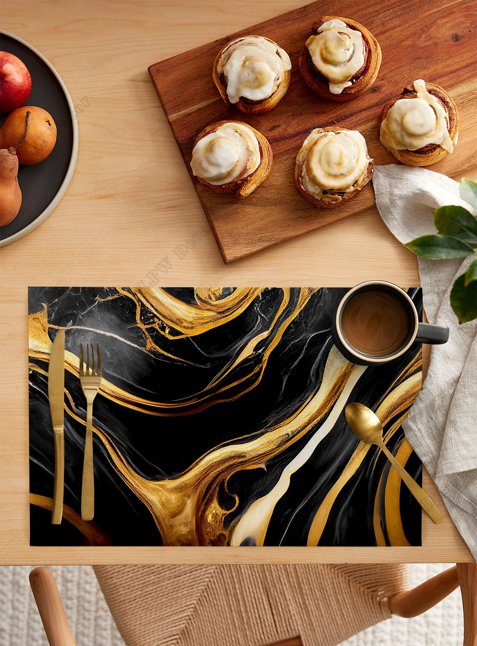 4/6 Pcs Placemat Marble Gold Texture Black Kitchen Placemat Home Decoration Dining Table Mats Coffee Coaster Mat
