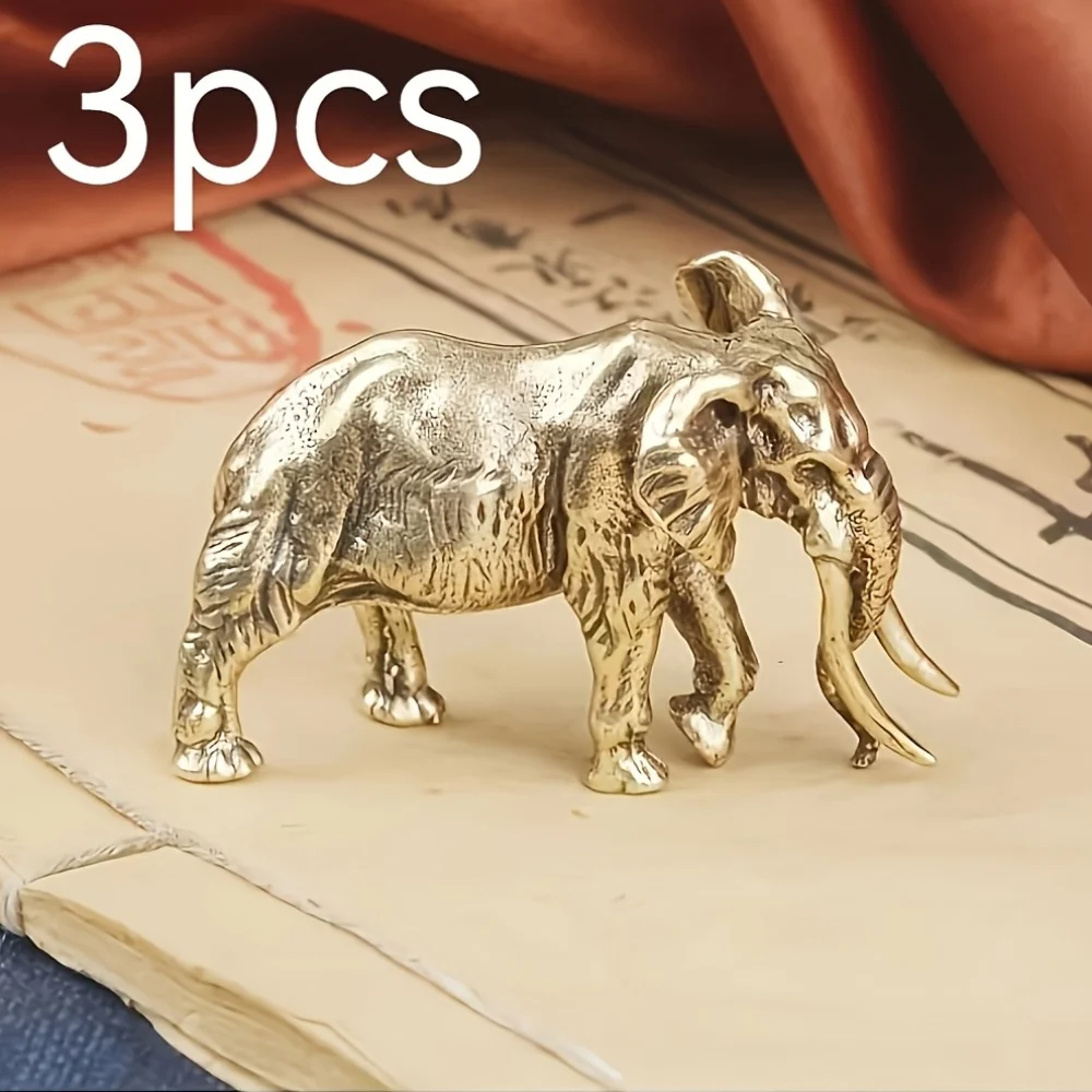 1/3 Pieces Bronze Elephant Ornaments - Alphabet Animal Series, Collection of Brass Elephant Sculptures, Decorative Crafts