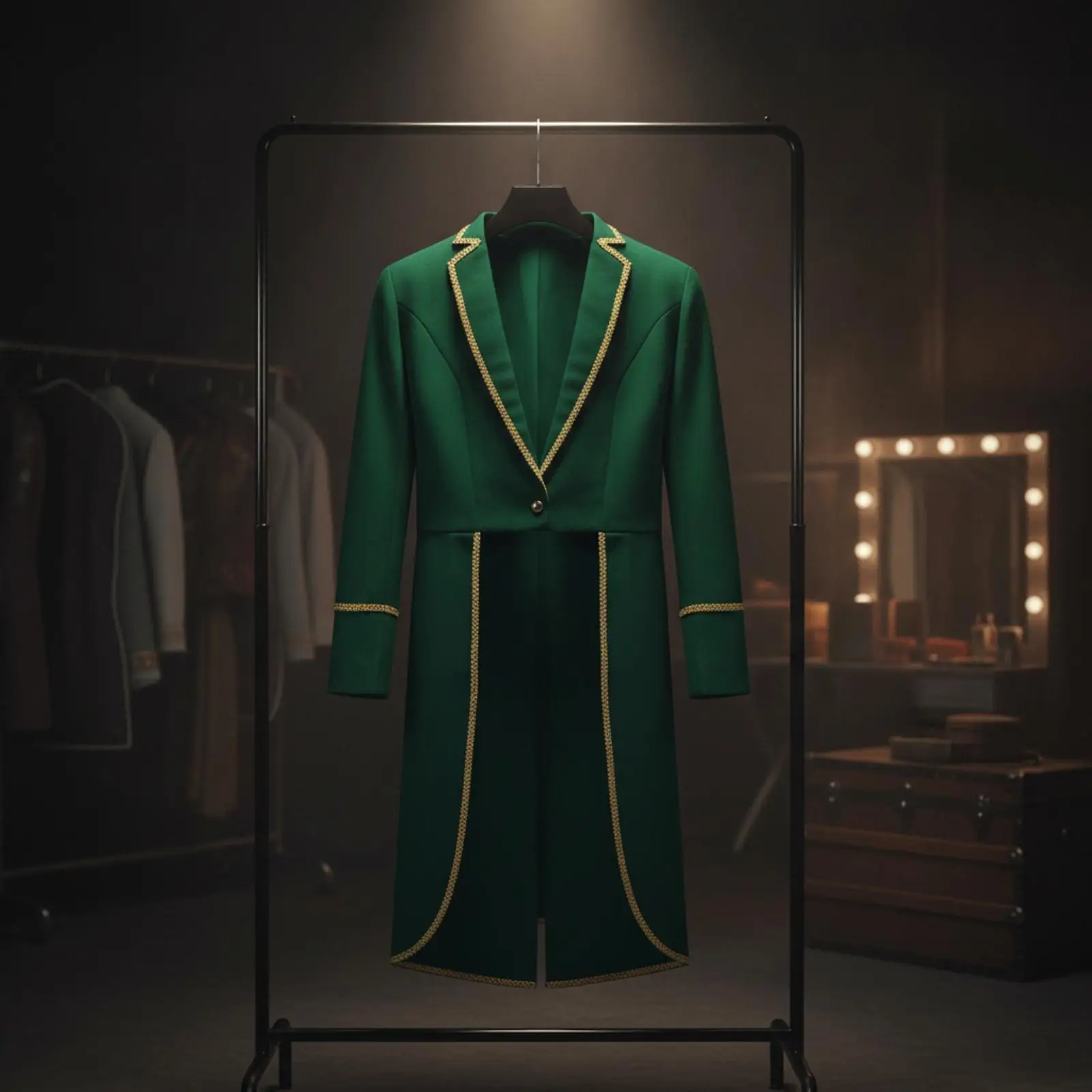 Men Vintage Retro Tailcoat Jacket Dark Green Polyester Notched Lapel Suit for Stage Performance and Costume Roleplay