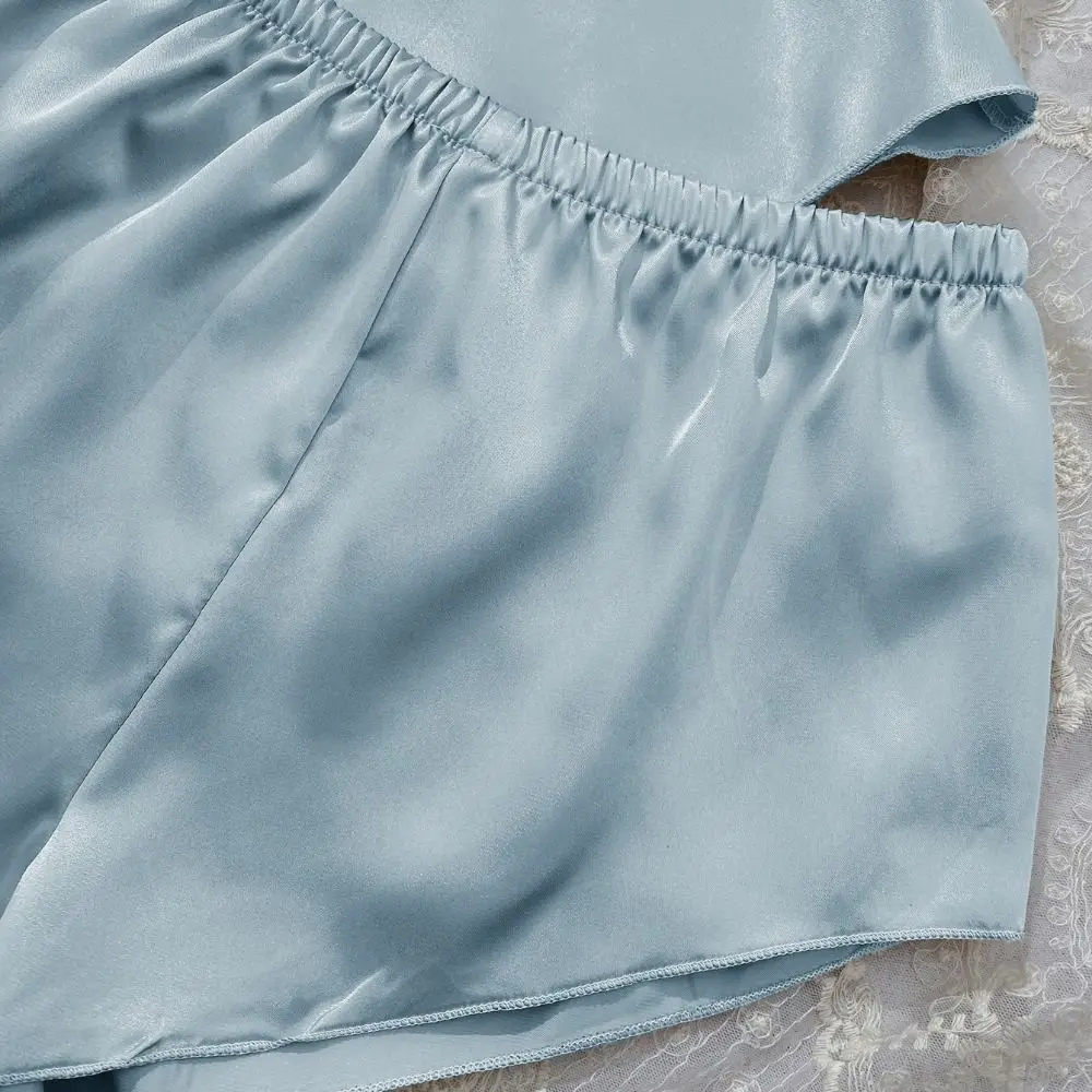 Sweet Sleeveless Sling Satin Silk Pajamas V-neck Loose Two Piece Nightwear Ice Silk Home Clothes Camisole Shorts Nightdress Girl