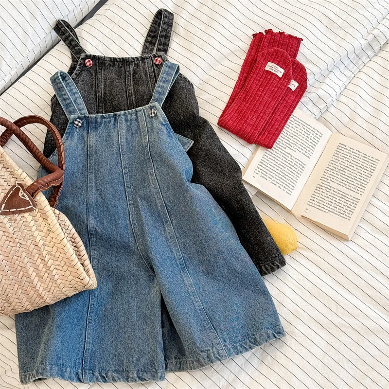 Children's Clothing Girls' Denim Pants 2025 Baby Kids Korean Version Overalls Spring Style Flared Pants
