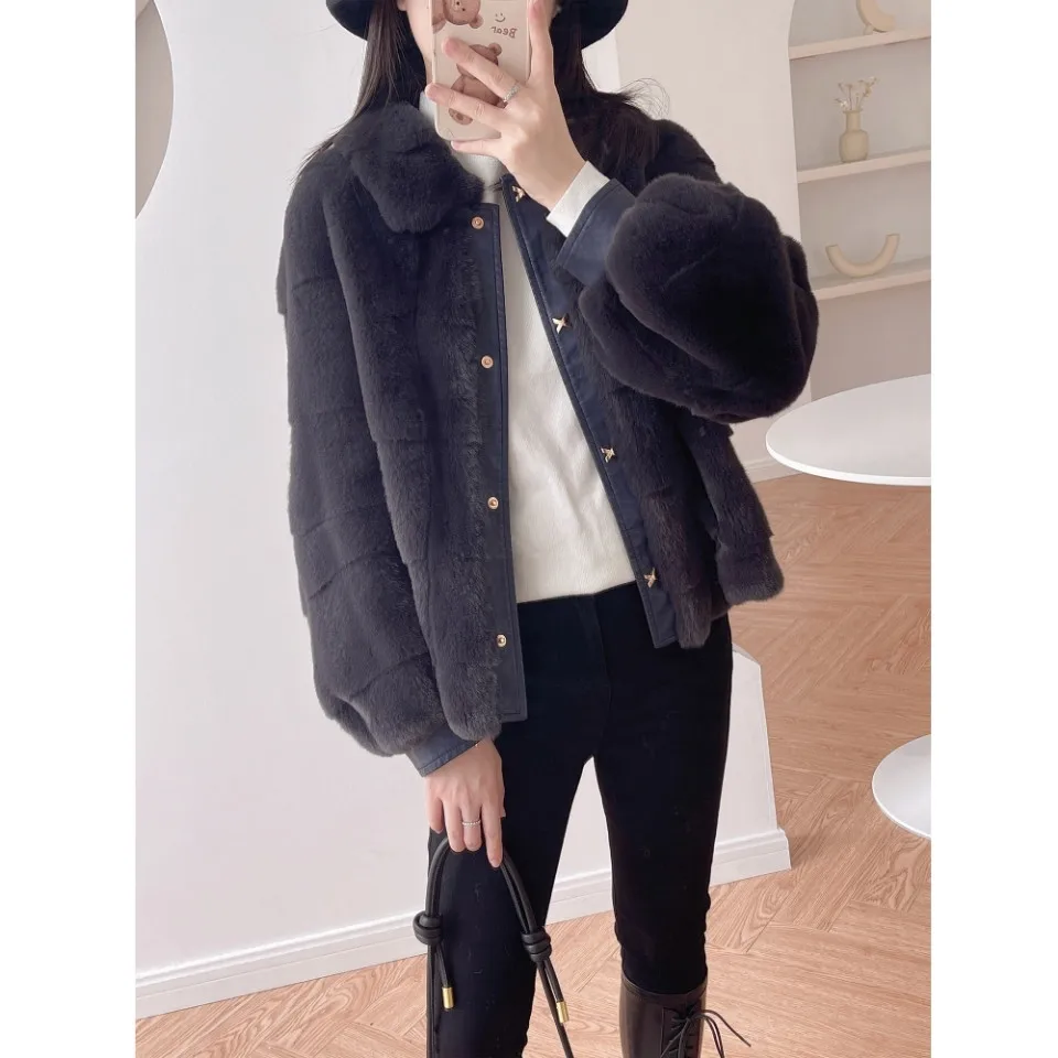 Korean Mink Jacket Short Coat 2026 Autumn Winter New Fashion Loose Versatile Long sleeved Coat Lady Warm Fur Jackets