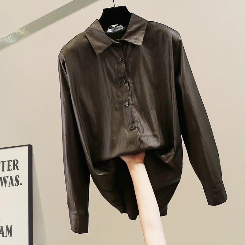 

Ele Heavyweight Single-Button Long Sve Collar Women's irt Faionable Commute Sle Loose Fit Breathable Thin