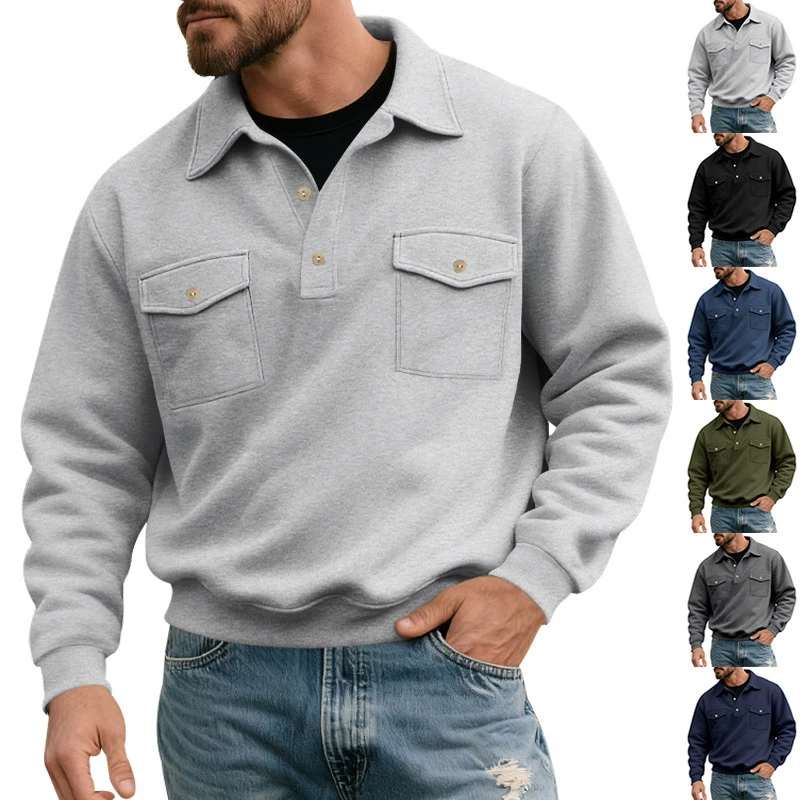 Men's 2026 European Size Heavyweight Sweatshirt, American Spring Autumn, Double Pocket Cargo Moto St