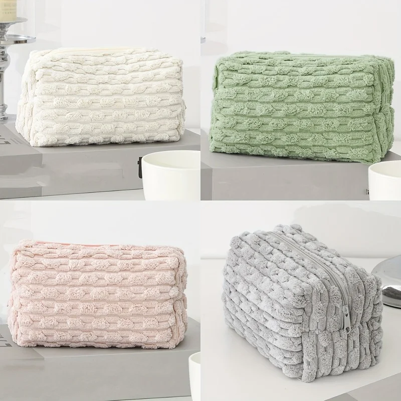 

Плюшевая однотонная косметичка, портативная сумка-тоут большой емкости для женщин, органайзер для туалетных принадлежностей, 1 упаковка