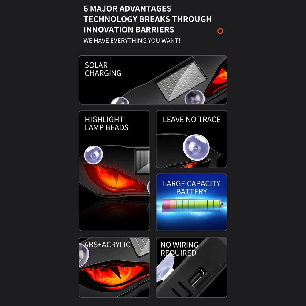 Solar Demon Eye LED Car Window Warnings Light RGB Car Atmosphere Decorative Lamp Intelligent Light Sensor Auto On-At Night view 4