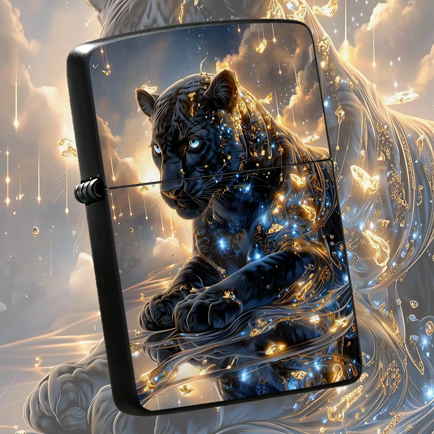 Mysterious Starry Sky Black Panther Themed Lighter, Creative Gilded Glowing Blue-Eye Wild Animal Decor Design, Suitable For All Daily Scenarios, Exquisite Trendy Portable Item, Unique Thoughtful Gift Choice For Friends A Humorous And Intere
