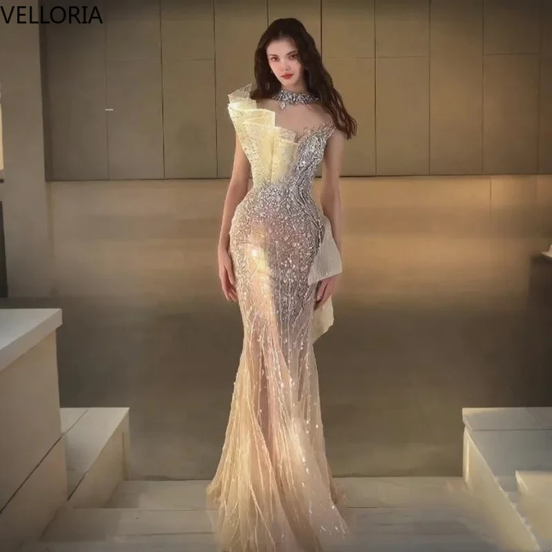 

Luxury 2025 Mermaid Evening Dress Party Gown with Pearl Beaded Shoulder Design Ball Gown Vestdos De Fiesta Customized