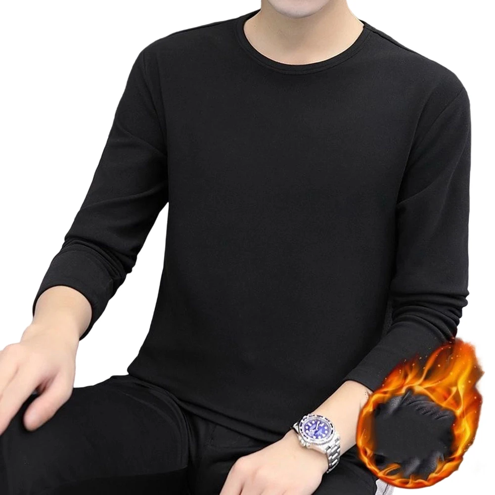 Men Double-Sided Thin Fleece Long Sleeve T-shirt Warm O-neck Base Layer Pullover