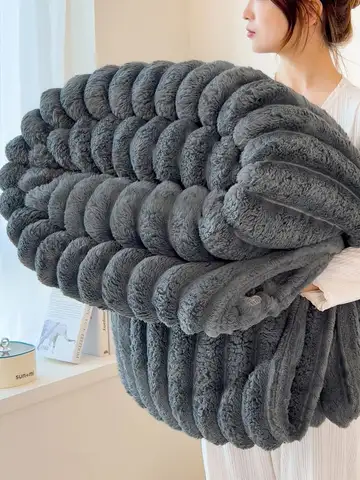 Solid color thickened wide striped multifunctional blanket, can be used as bed sheet cover blanket, nap blanket, pet blanket