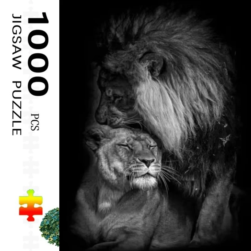 Black and White Wild Animal Lion New Style Educational Puzzle Difficult Challenge Leisure Decompression Jigsaw Puzzle