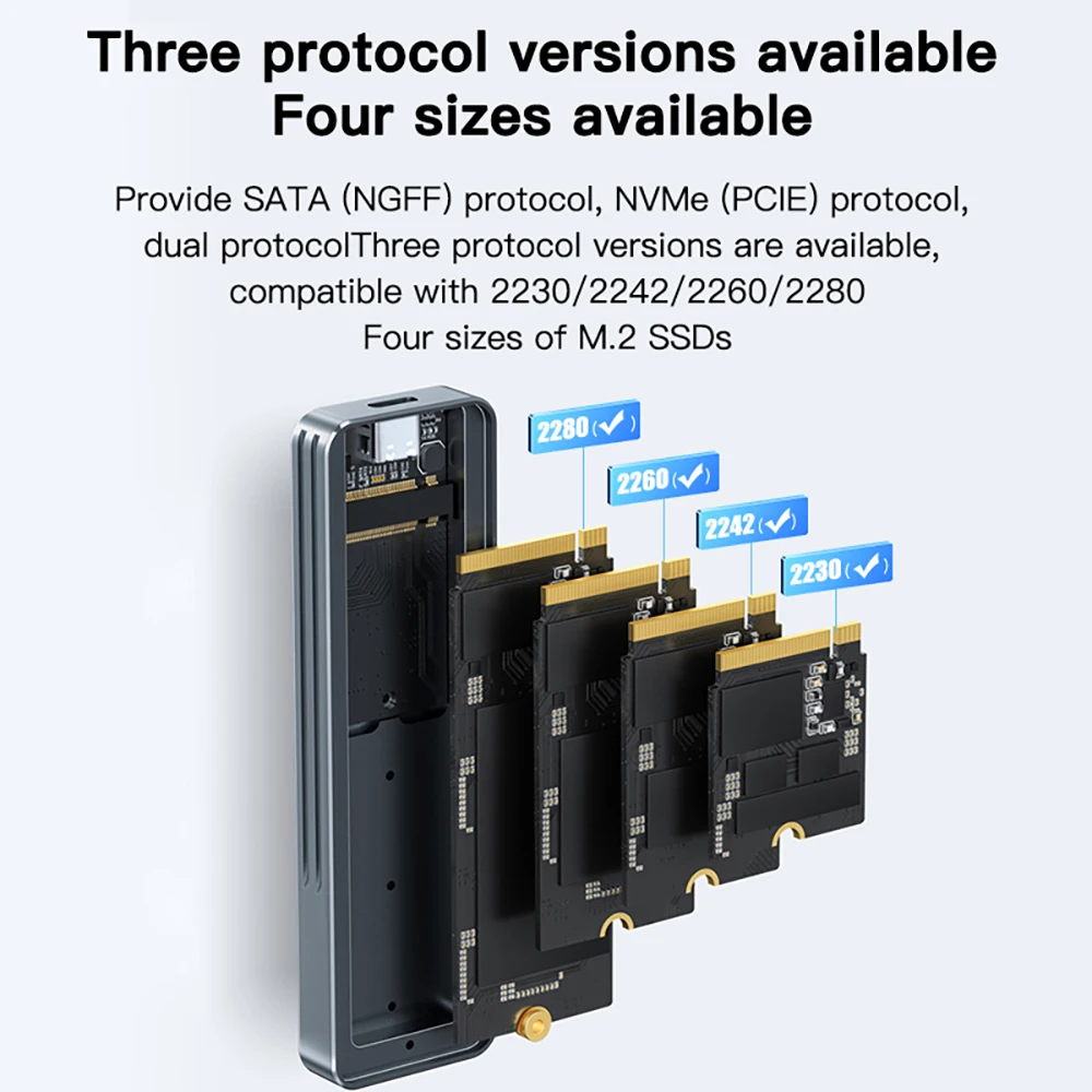 Meetiger M.2 SSD Enclosure M2 NVMe SATA SSD Adapter 10Gbps USB3.2 Type-C Aluminum M.2 External Hard Drive Case for PC Laptop