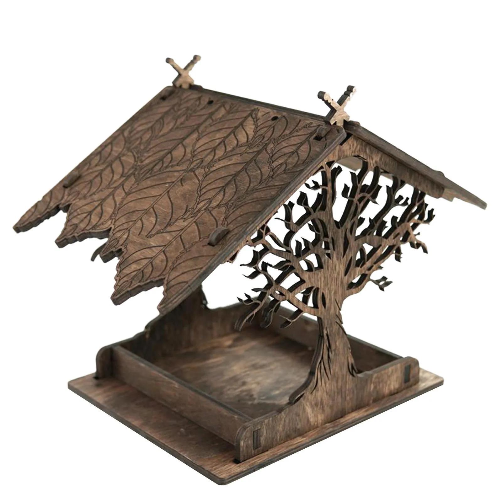ST Wooden Automatic Bowls Small Indoor Hanging Wild Finch House Creative Simulation Bird Nest Perch Eco-Friendly Garden Food