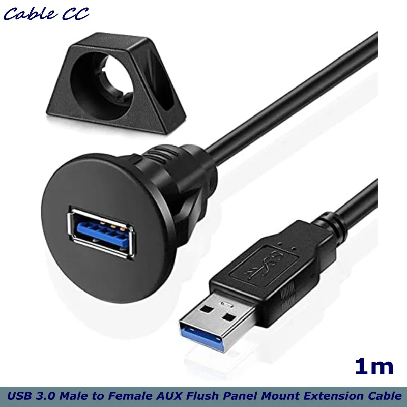 2 Pack Small USB 3.0 Male to Female AUX Flush Panel Mount Extension Cable for Car Truck Boat Motorcycle Dashboard 3ft
