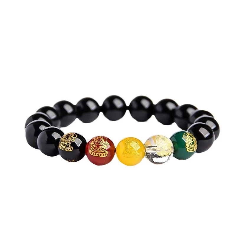 2026 Obsidian Agate Bracelet: Chinese Zodiac Fortune-Bringing Five Gods of Wealth Couple Bracelet Gift for Women