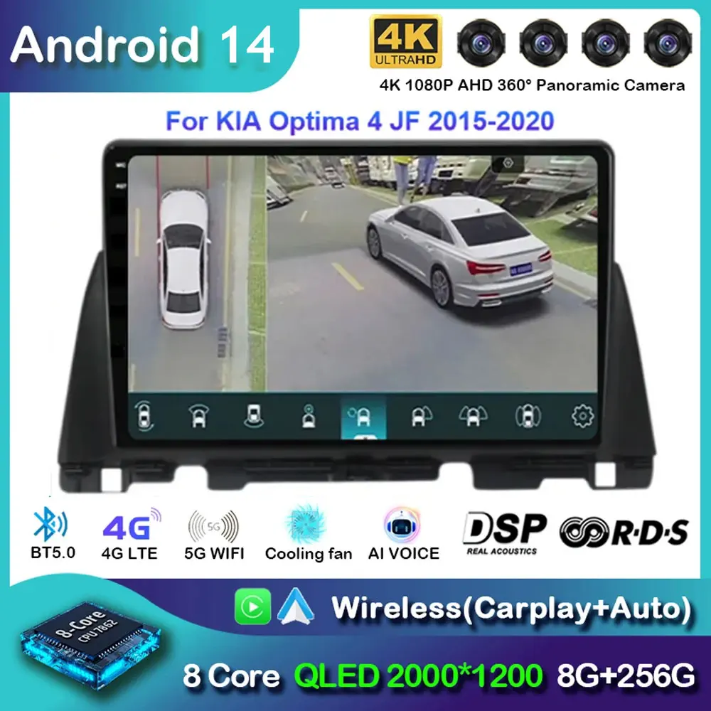 

Android 14 Carplay Auto Car Radio For Kia Optima 4 JF 2015 - 2020 Navigation GPS Multimedia Player Stereo wifi+4G 2 din video BT