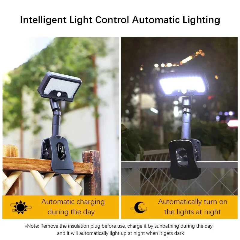 Solar-powered motion-sensor outdoor patio lights—can be placed on a table or clipped onto railings; ideal for villas, fences, ou