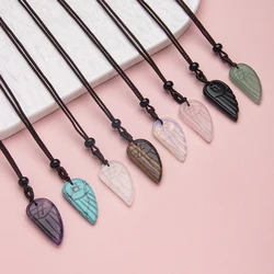 1pc natrual crystal stone gemstone agate Adjustable handmade Carved amethyst  angel wings pendant necklace  for women and men