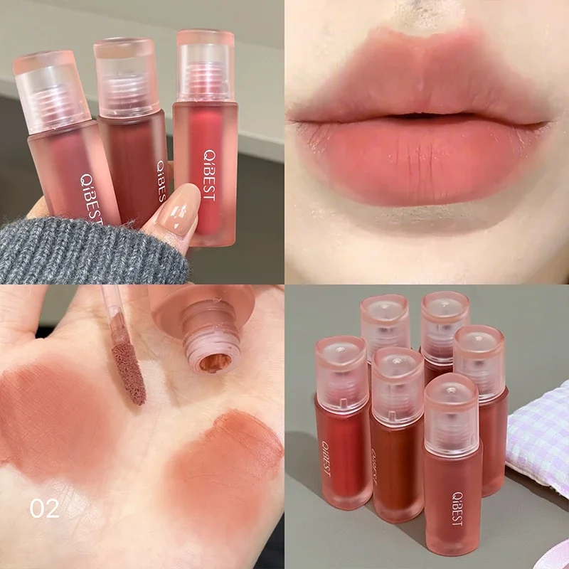 QIBEST Matte Nude Liquid Lipstick Velvet Durable Lip Gloss Sexy Red Lip Mud Makeup Waterproof Long Lasting Lip Stain Cosmetics