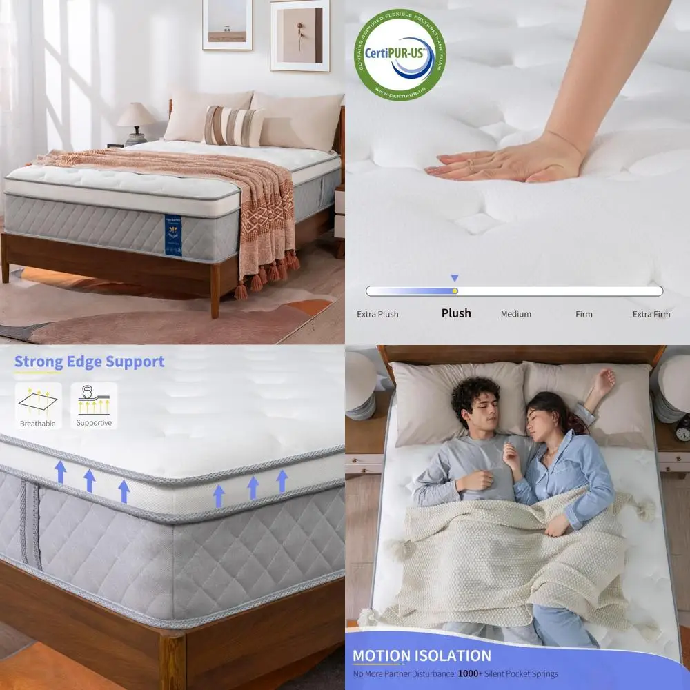 Hybrid Cooling Gel Memory Foam Mattress with Pocket Springs, 12-Inch Plush, Fiberglass-Free, Mattress in a Box, Sleep Comfort B