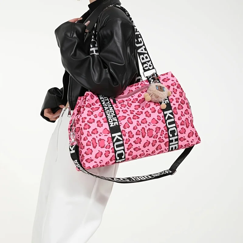 

Large Capacity Leopard Print Travel Duffel Bag, Multi-Functional Chic Tote Bag, Leisure Sports and Fitness Bags
