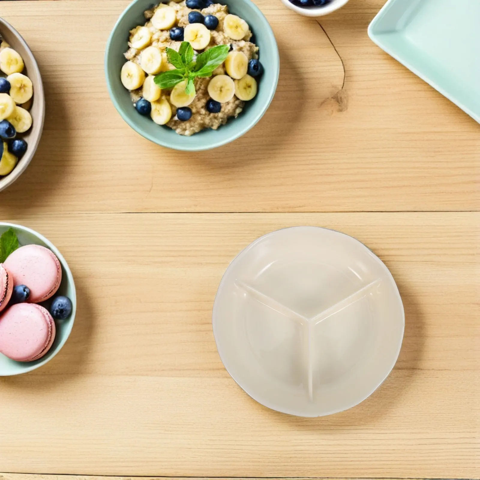 Round Ceramic Divided Dinner Plate 3 Section Compartment Portion Control Plate Healthy Eating Picnic Outdoor Dining
