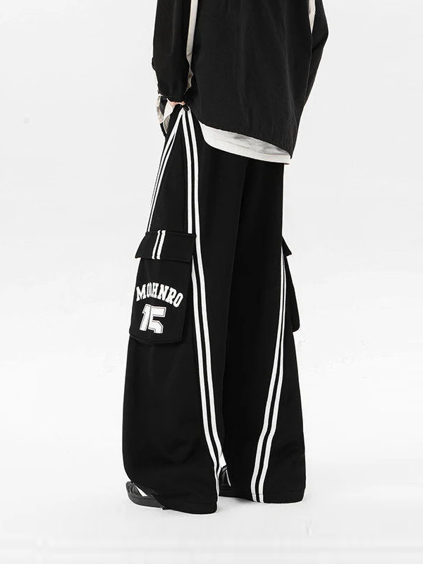 Black Wide Leg Casual Pants Men's Loose Straight Loose Slimming Trousers Autumn American High Street Large Pocket Sweatpants
