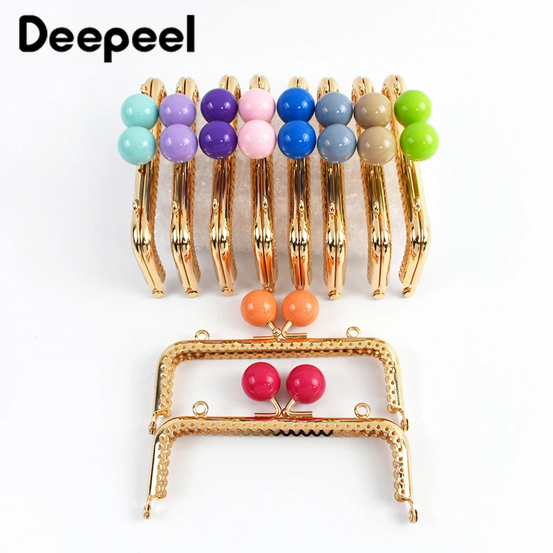 1-5Pcs 12.5cm Purse Frame Bag Kiss Clasp Lock Bags Resin Beads Ball Clutch Frames for Making DIY Handle Sewing Craft 18 Colors