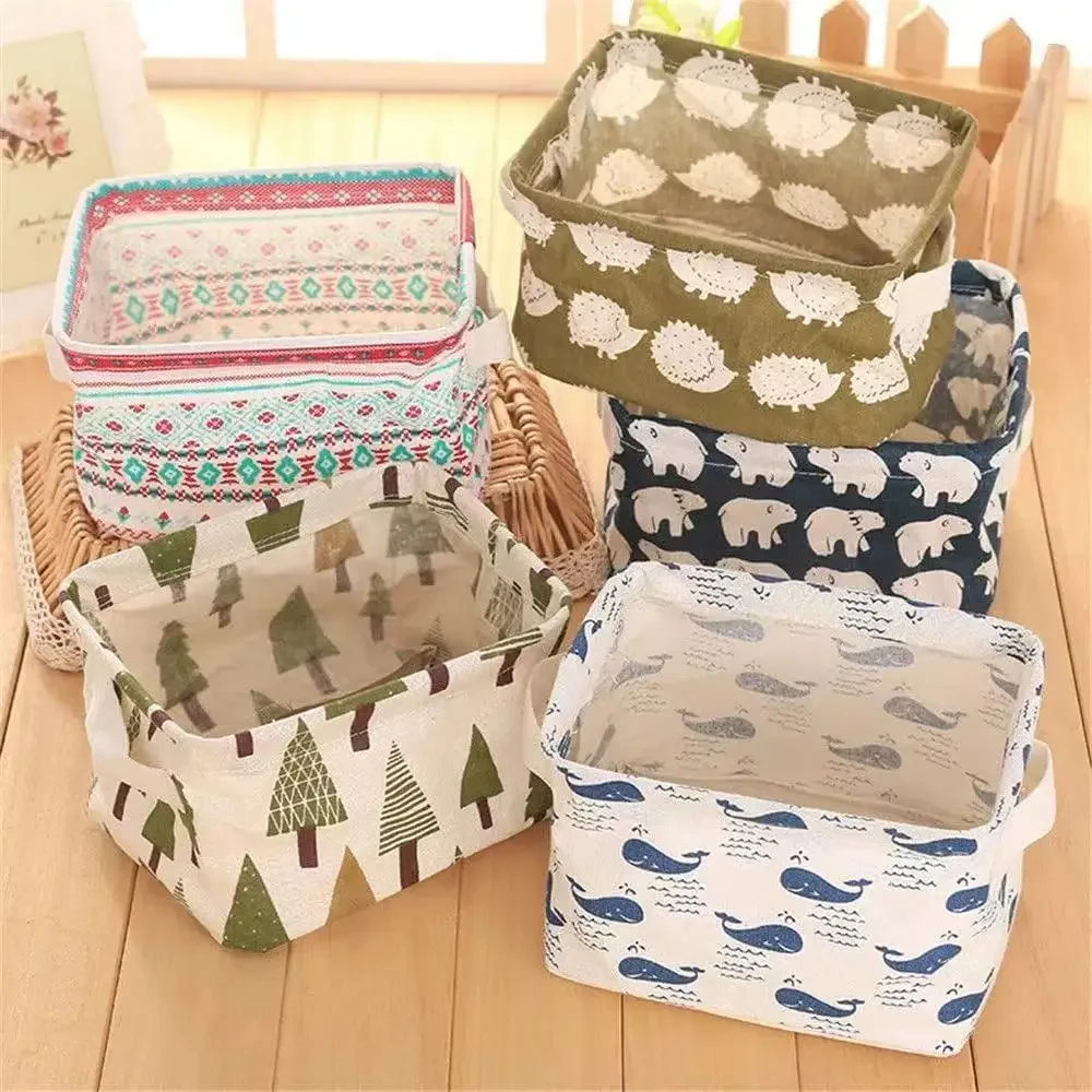 

Cotton And Linen Cloth Art Storage Basket Cute And Simple Nordic Style Home Cosmetics Sundries Handle Basket Desktop Storage Box