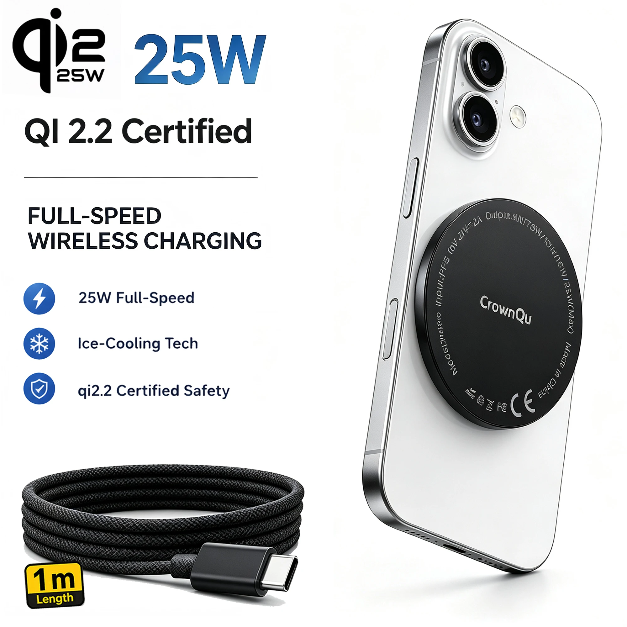 Qi2.2 Kabellose Ladegeräte 25W Magnetisches Induktions-Schnellladen für Macsafe iPhone 17 16 15 ProMax ‌ 5W Airpods-Serie Xiaomi Samsung – Detail 8