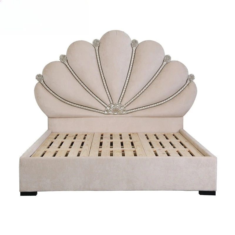 European  carved solid wood bed double bed, widened fabric bed princess  c