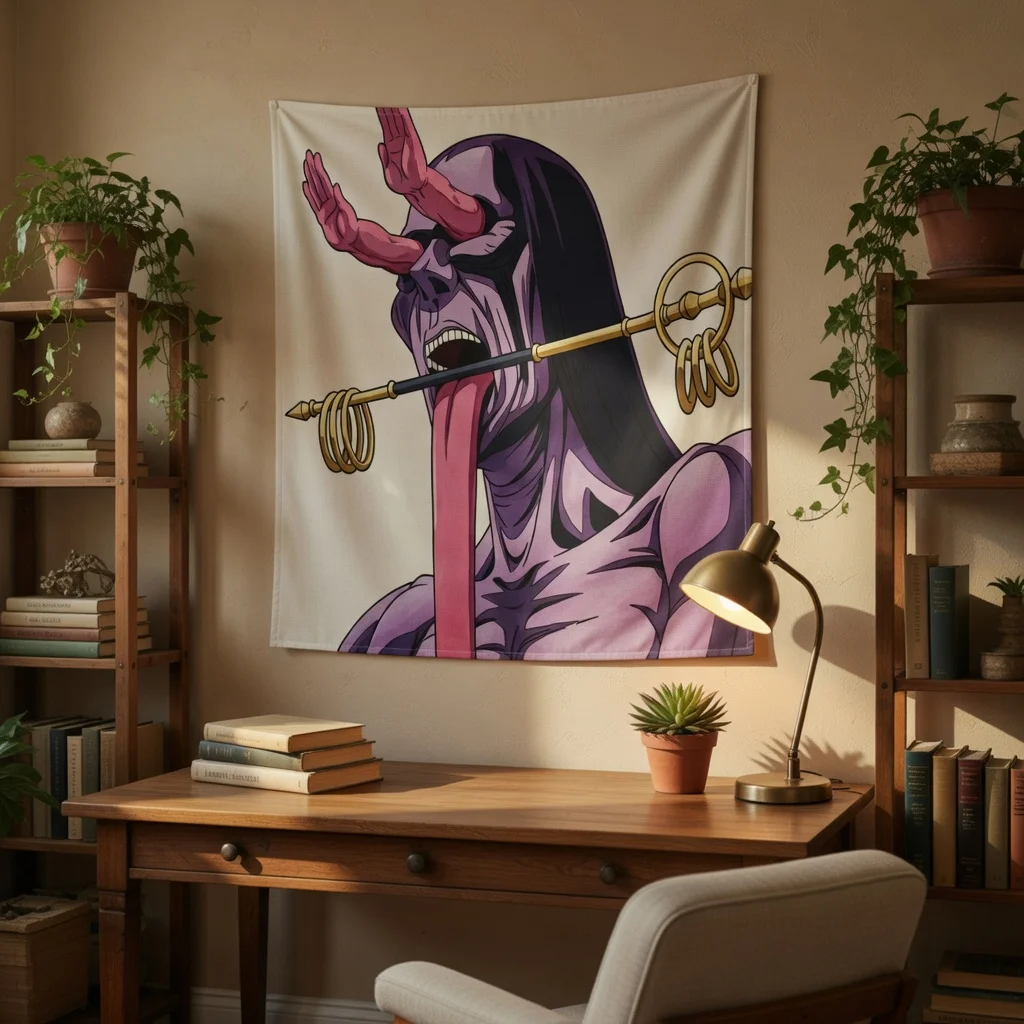 Dark Anime Monster Tapestry Flat Print Wall Hanging Evil Demon Art for Bedroom Dorm Decor Goth Aesthetic Cool Room Decor