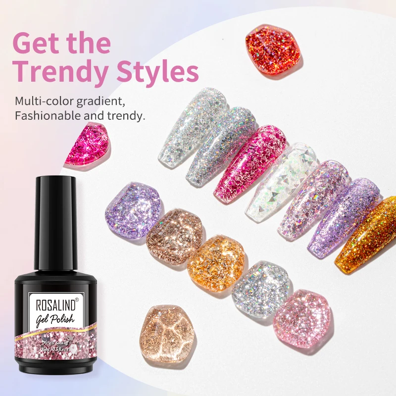 

ROSALIND 15ml Semi-Permanent Gel Nail Polish Soak off Hybrid UV Gel Varnishes for Manicure Plastic Bottle Nail Art