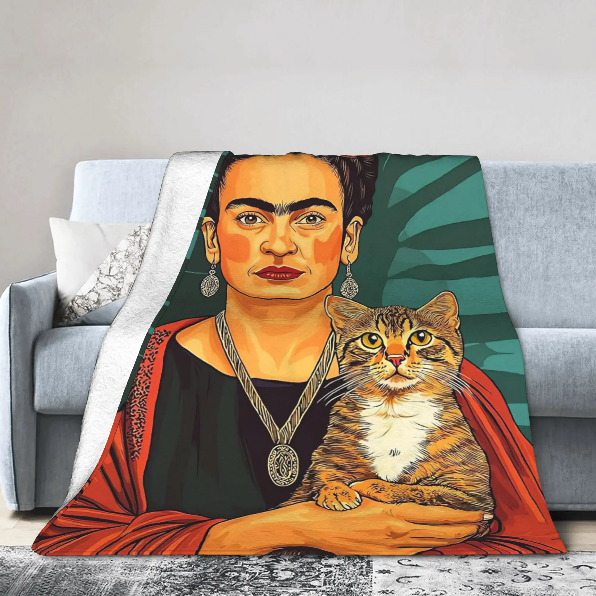 Soft Warm Blanket Airplane Travel F-Frida K-Kahlo Flower Print Throw Blanket  Flannel Bedspread For Living Room Sofa Bed Cover