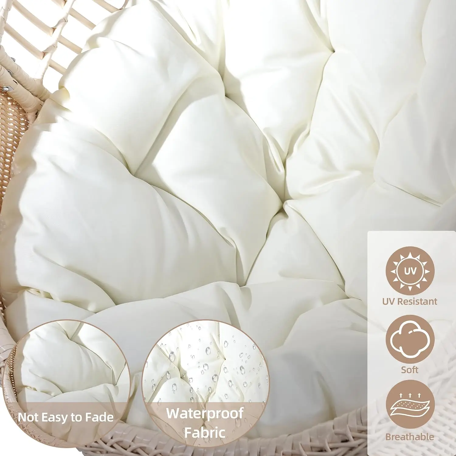 Hanging Egg Chair with Stand, 330lbs Capacity Patio Wicker Egg Swing Chair with UV Resistant Cushion for Bedroom, Customized