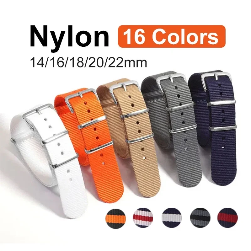 Nylon Watch Strap 14mm 16mm 18mm 20mm 22mm Band Universal Canvas Bracelet for Women Men\'s Wristband One Piece Loop Watch Band