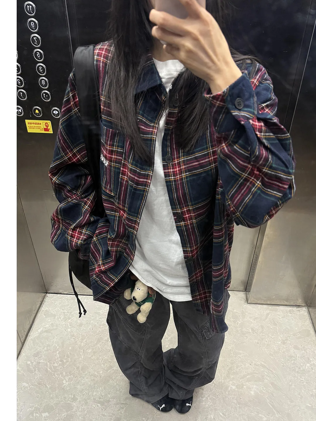 

Retro American Plaid Long Sleeve Shirt Jacket Youth Trendy Brand Lazy Embroidery Couple Style Loose Fit Breathable Skin-Friendly