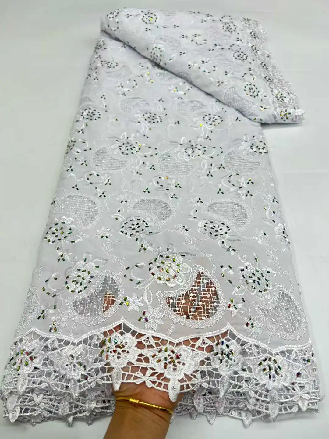 

Африканское гипюровое кружево с бисером и стразами 2026: высококачественное водорастворимое кружево для нигерийских праздничных платьев и шитья