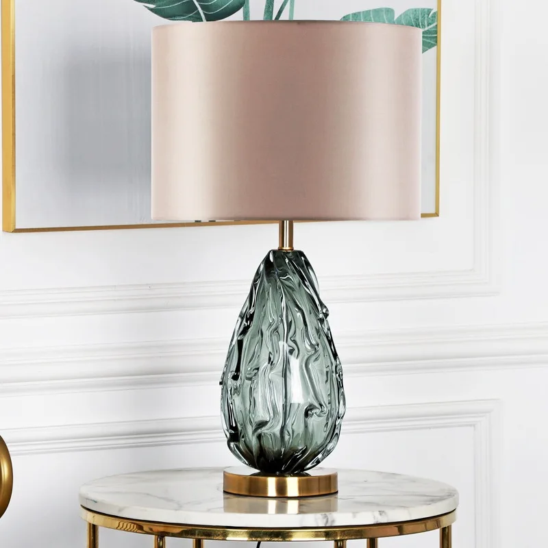 New Design Abstract Crystal Glass Grey Fabric Table Lamp Hotel Bedroom Fashion Lighting Creative Home Decor Lamp - view 4