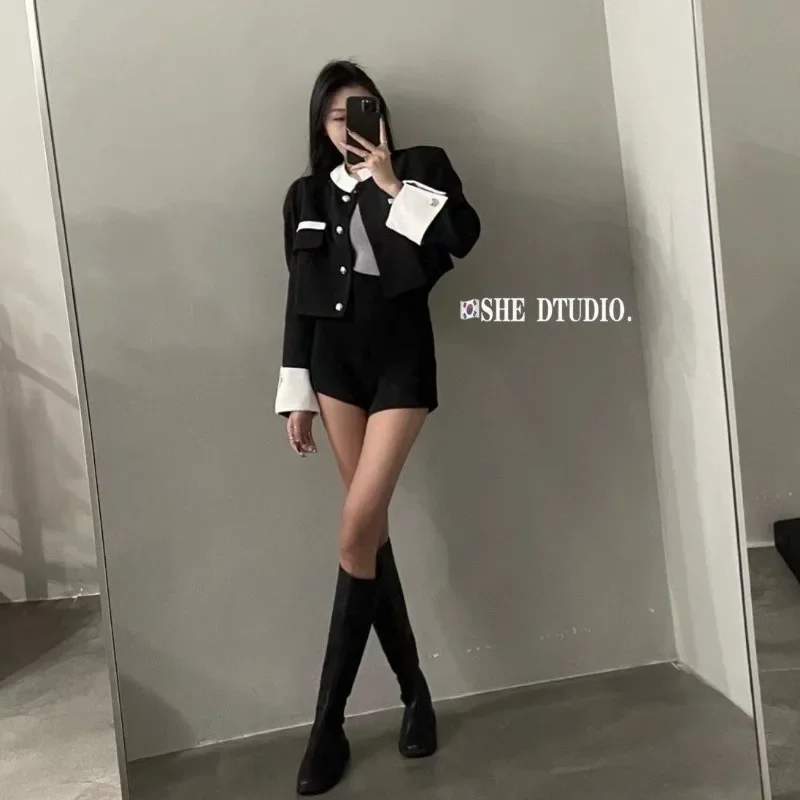 New High Quality Small Fragrance Two Piece Set Women Short Jacket Coat Shorts Suits Korean Elegant Fashion OL 2  Sets